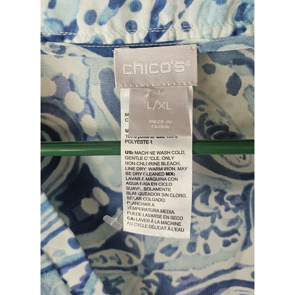 Chicos Top Womens L / XL Sheer Flowy BLUE Paisy Kimono Swim Beach Travel Top - Picture 6 of 6